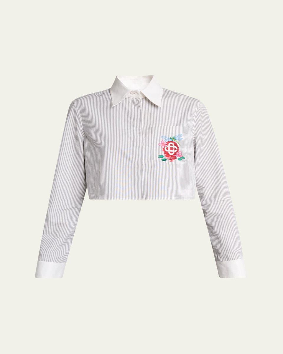Embroidered Crop Button-Down Shirt
